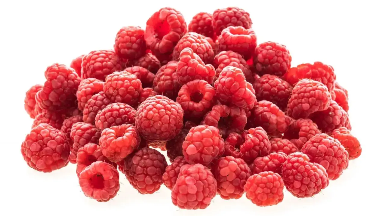 Ein Haufen frischer, roter Himbeeren, die zeigen, wie gesund Himbeeren sind.