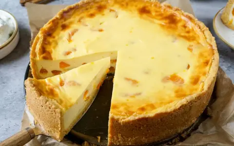 Ein cremiger Schmandkuchen mit Fruchtstücken, der sich gut einfrieren lässt.