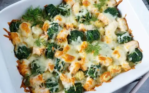 Überbackener Lachs mit Brokkoli und Spinat, ein leckeres Gericht, das sich gut für Rezepte bei Gicht eignet.