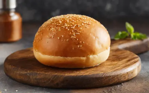 Ein goldbraunes Burgerbrötchen mit Sesam, bereit für das perfekte burger buns rezept.