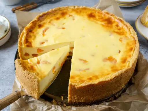 Ein cremiger Schmandkuchen mit Fruchtstücken, der sich gut einfrieren lässt.