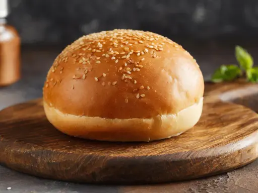 Ein goldbraunes Burgerbrötchen mit Sesam, bereit für das perfekte burger buns rezept.