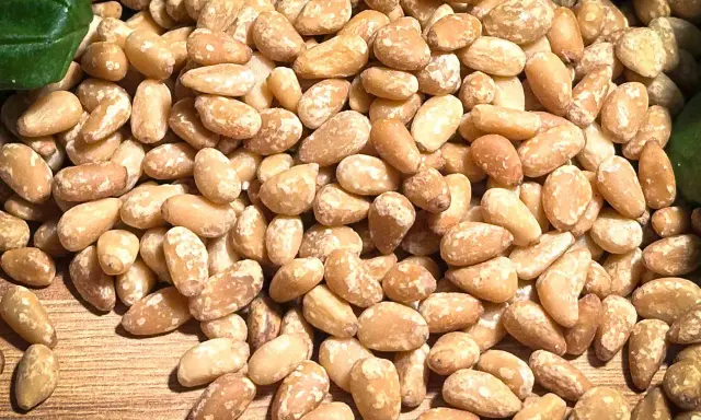 Ein Haufen Pinienkerne, die zeigen, dass Pinienkerne gesund sind. Sie sind eine gute Quelle für Nährstoffe und gesunde Fette.