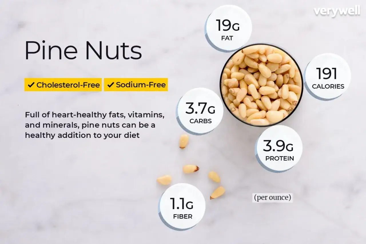 Pinienkerne sind gesund: Sie sind cholesterin- und natriumfrei und liefern gesunde Fette, Vitamine und Mineralstoffe.